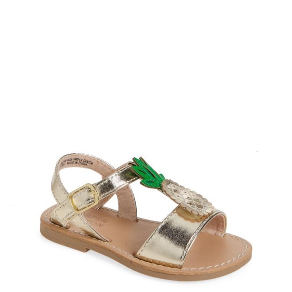 Harper Canyon Pineapple Sandals Gold Toddler Girl Size 12 NWOT Summer Beach